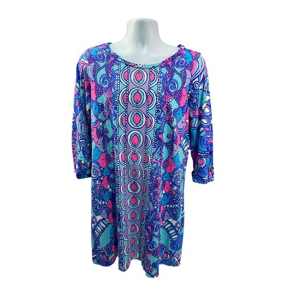Lilly Pulitzer | Women's 3/4 Sleeve Colorful Linden Dress Sea Jewels Size Large - Picture 1 of 11